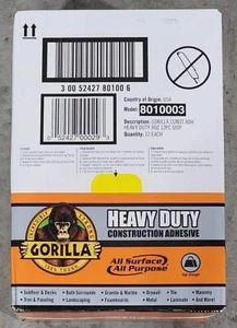 Gorilla Heavy Duty Construction Adhesive 12 Pack Case 9oz Tube Waterproof White - Picture 1 of 4