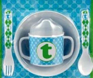 Mud Pie® Letter "T" Feeding Set in Blue, New - Picture 1 of 2