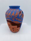 Acoma New Mexico Susan Sarracino Incised Blue Vase Signed 2004 5 inches