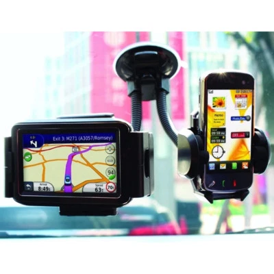 Universal Twin Double Car Windscreen Suction Dashboard Phone Holder Mount Stand - Image 1 of 2