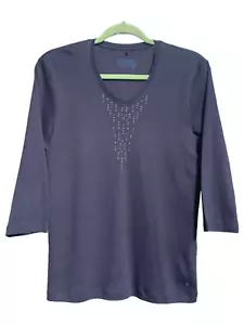 Top Olsen Navy cotone biologico fantasia strass scollo a V taglia 14 - Foto 1 di 9
