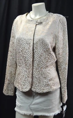Blazer Bob Mackie Brillo Beige Crema Chaqueta Ligera Traje Abrigo Geo Hoja TALLA 10 NUEVO CON ETIQUETAS Foto 1 de 4