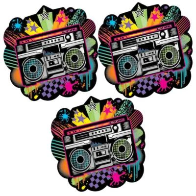 Totalmente 80s 10.5" Decoración Fiesta Recortes x 3 Años 80 Tema Cumpleaños Boombox Foto 1 de 2
