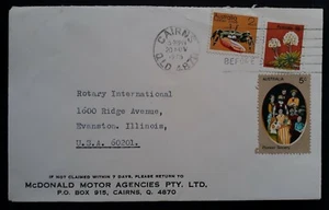1975 Australia Airmail Cover ties 3 stamps cancelled Cairns to USA - Picture 1 of 2