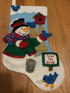 Weihnachten Filz Pailletten Futter Vögel Bluebird Schneemann Strumpf 16" - Bild 1 von 3