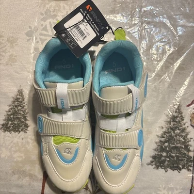 Tenis de baloncesto con correa AND1 2.0 para hombre talla 5 zapatos blanco azul verde neón Foto 1 de 2