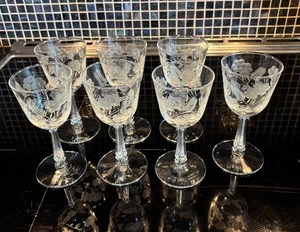 7 HTF 5 3/4" Wine Glasses Crystal Garland Pattern by Libbey Glass Company Mint - Picture 1 of 1