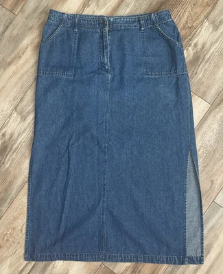 Falda Vintage Charter Club 14 Azul Desteñido Denim Línea A Midi Western Cottage Boho Foto 1 de 4