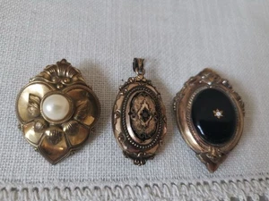 Antik Biedermeier Schmuck 3 Teile Schaumgold Medaillon Broschen Perle Onyx 1850 - Bild 1 von 13