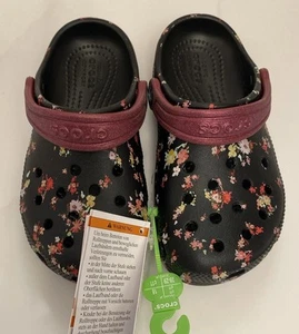CROCS Kids Classic Ditsy Floral Clog Black Floral Glitter Size 11 NWT - Picture 1 of 5