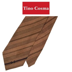 Tino Cosma Krawatte - 2-farbig braun diagonal Fischgrät Streifen Schnalle Seide Italy Tie - Bild 1 von 10