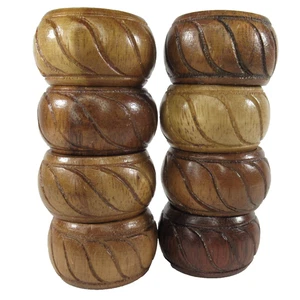 Vintage Wood Hand Carved 8 Napkin Rings Boho Tropical Dark Round Philippines - Picture 1 of 9