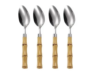 Cuchara de cena estilo bambú vintage de 8 piezas cubiertos de acero inoxidable - Imagen 1 de 2