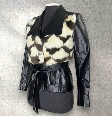 Chaqueta De Colección Años 70 Pequeña Cuero Patchwork Piel De Conejo Disco Retro Boho Hong Kong Foto 1 de 4