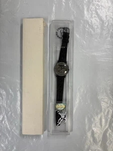 Vintage 1991 Batman Leather Black Wrist Watch DC Consort Fashion Corps - Picture 1 of 14