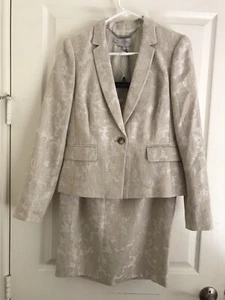 NWT Hobbs 2 Piece Skirt Suit Beige Linen - US SZ 6 - Picture 1 of 10
