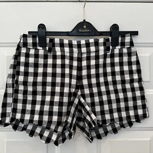 J Crew Black & White Checked Linen Blend Scalloped Shorts 4" Inseam - Size 0 - Picture 1 of 2