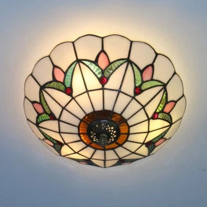 Retro Tiffany Style Ceiling Light Stained Glass Flower Flush Mount Ceiling Light - Picture 1 of 10