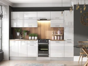 Kitchen Cabinets Fully Fitted 11 Unit Package Slim Larder White Gloss 280cm Ella - Picture 1 of 24
