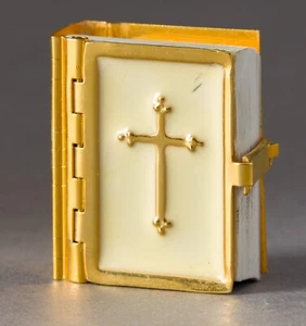 Casa de muñecas miniatura cubierta de metal libro bíblico ~1" x 1,25" - Imagen 1 de 4