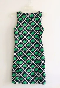 Haley and The Hound Mini Dress Women's Size 2 Green Cotton Blend Elephant Print - Picture 1 of 8