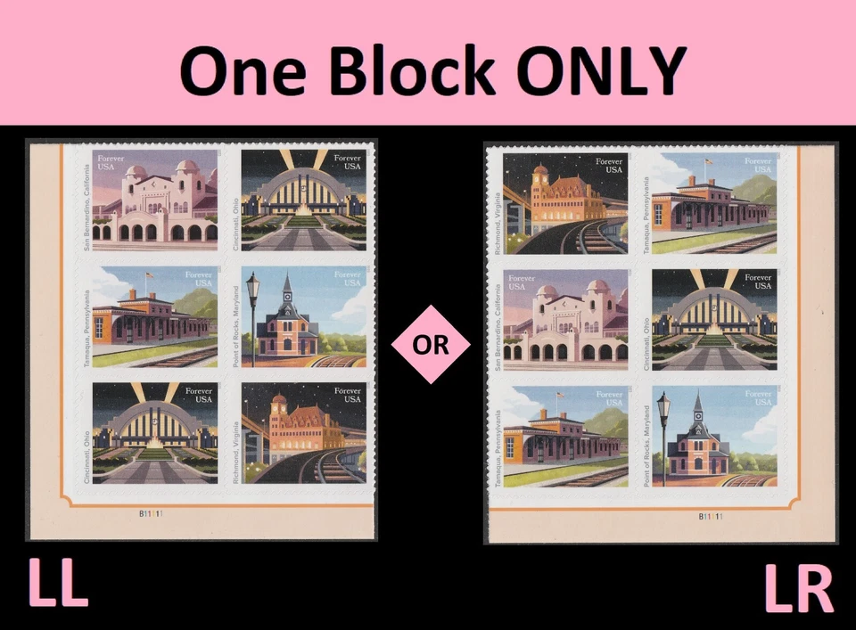 US 5758-5762 5762b Railroad Stations F plate block 6(3x2) MNH 2023 - Image 1 of 1