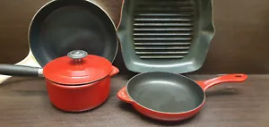 Set of red AGA cast iron casserole fried pan Griddle Frying Pan - Picture 1 of 23