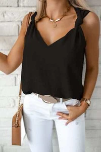 Silk Satin V Neck Casual Sleeveless Camisole Tank Top - Picture 1 of 32