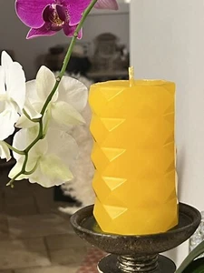 Handmade 100% Pure Beeswax Large Crystal Pillar Shape Candle 100% Hemp Wick - Picture 1 of 4