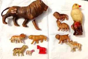 Old 11 Toys Animals  colloid / plastic 5 with mark & 6 without - Picture 1 of 11