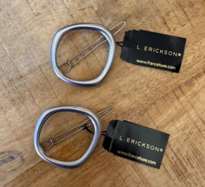 L. Erickson Metal Hair Clip Matte Silver Irregular Circle Barrette Set of 2 - Image 1 of 4