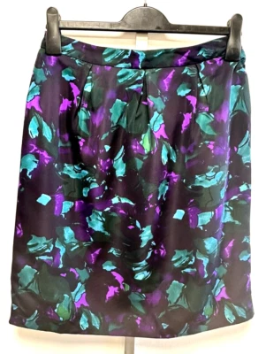 LK Bennett UK10 black silk skirt with purple and turquoise pattern - Image 1 of 4