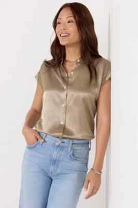 ANTHROPOLOGIE $198 Rails Satin Jones Mermaid Button Up Shirt Top Size Small - Picture 1 of 7