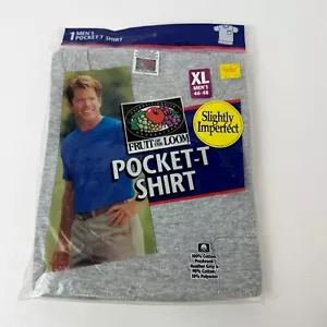 NOS Vintage 1998 Fruit of the Loom Pocket T-Shirt Gray Size XL 46-48 Cotton NEW - Picture 1 of 6