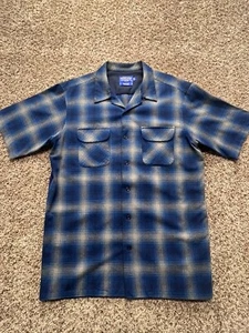 Pendleton Board Shirt Short Sleeve Large Long Blue Gray Mens Summer Nights - Picture 1 of 10