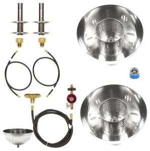 B4BCK-2PK Pair DIY Propane Table Top Fire Bowls Complete Basic Kit SS316 Burner - Picture 1 of 4