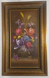 Vintage Blumenstillleben Ölgemälde 19. Jahrhundert Kunststil Gold gerahmt signiert - Bild 1 von 3