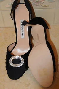 Nuevo Manolo Blahnik Sedaraby 105 Raso Negro Plata con Cuentas Zapatos 42 41.5 - Imagen 1 de 17
