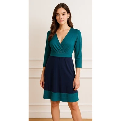 Vestido Boden Mujer 12 Azul Verde Bloques de Color Mezcla Seda Hasta la Rodilla Preppy Carrera Foto 1 de 4