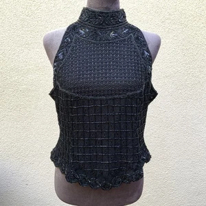Papell Boutique Evening Halter Top 100% Silk Sz PL Beaded Whimsygoth Formal 90s - Picture 1 of 23