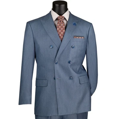 Traje de hombre VINCI azul humo piel de tiburón doble pecho con cintura flexible - NUEVO Foto 1 de 4