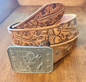 Vintage handbesetzte Blätter-Eicheln WESTERN zweihundertjähriges 1776 Adler 32" GÜRTEL - Bild 1 von 12