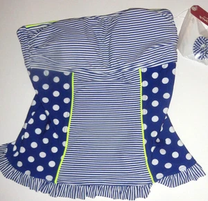 Ladies Arizona Blue & White Polka Dot Stripe Strapless Tankini Juniors Swim Top - Picture 1 of 2