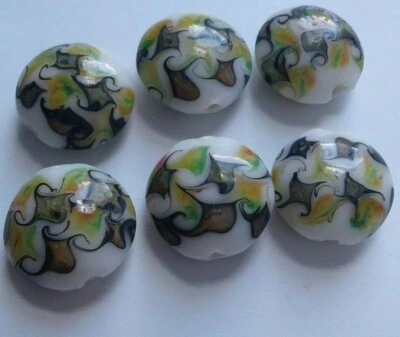 6 Handmade Glass Lampwork Beads White/Green/Amber/Black. Jewellery Making/Crafts - Image 1 of 4