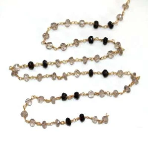 Bio Lemon Gemstone Cluster Chain, 24K Gold Plated, Faceted Rondelle Beads - Picture 1 of 5