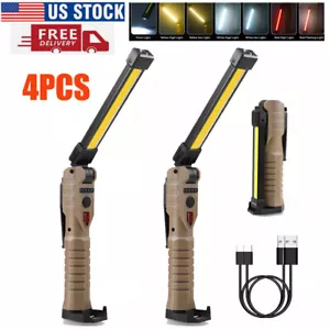 4Pack Magnetic Rechargeable COB LED RED Work Light Lamp Flashlight Folding Torch - Picture 1 of 12
