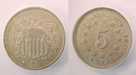 1868 Shield Nickel ANACS Certified Almost Uncirculated 50 AU 50 Cover