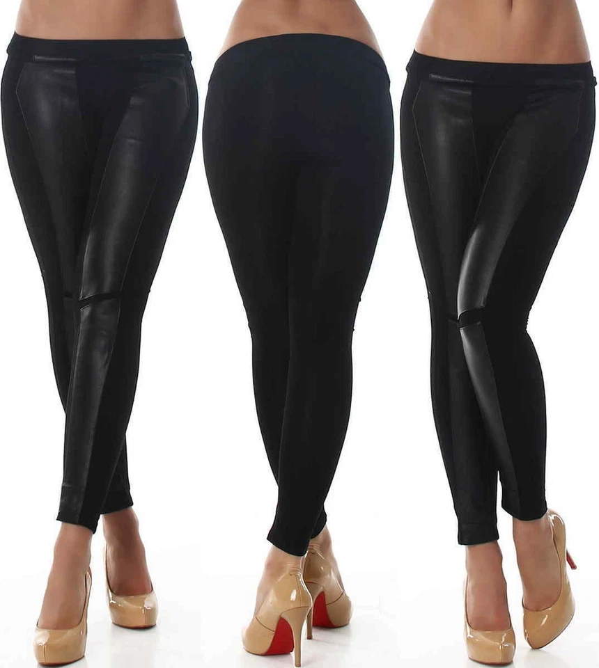 Leggings Wetlook Long Tights Effet Cuir Rayures Aux Genoux Fins Sexy 34 36 38 - Photo 1/1