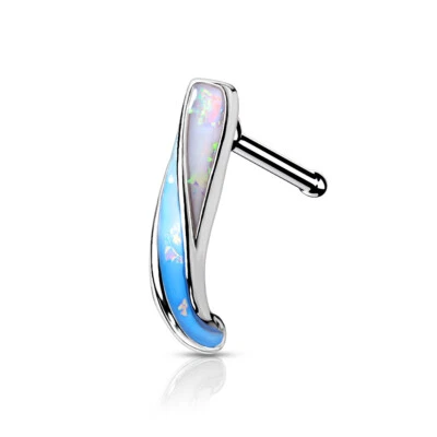 Nose Crawler Hugger Bone Stud Opalite Glitter Paved Twist 20 Gauge - Image 1 of 4
