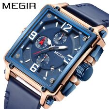 MEGIR Mens Chronograph Watch Leather Straps Sports Quartz Wrist Watches 